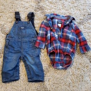 Plaid shirt with overalls